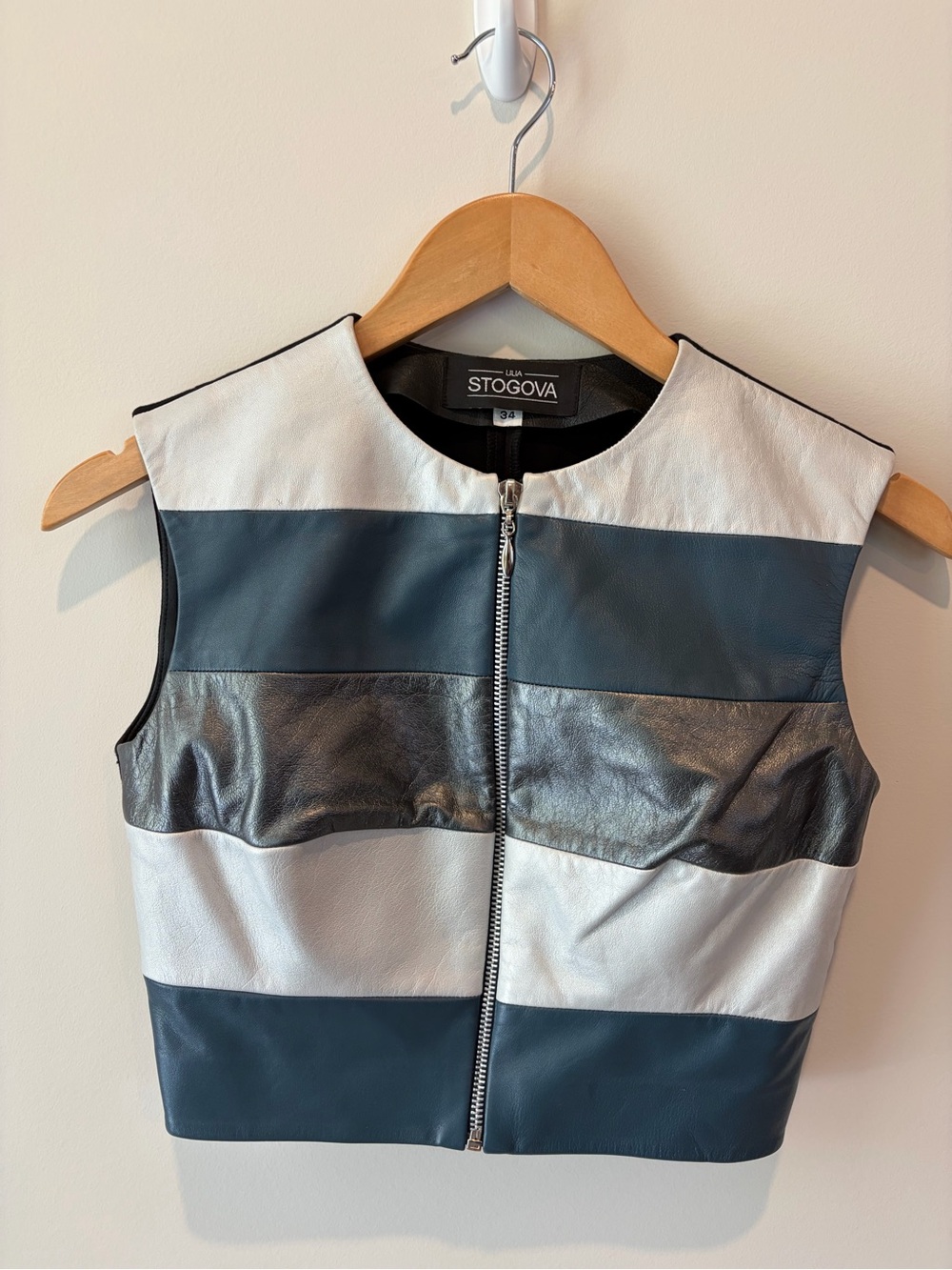 Stogova Striped Vegan Leather Zip-Front Vest